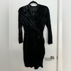 Black velvet faux wrap dress